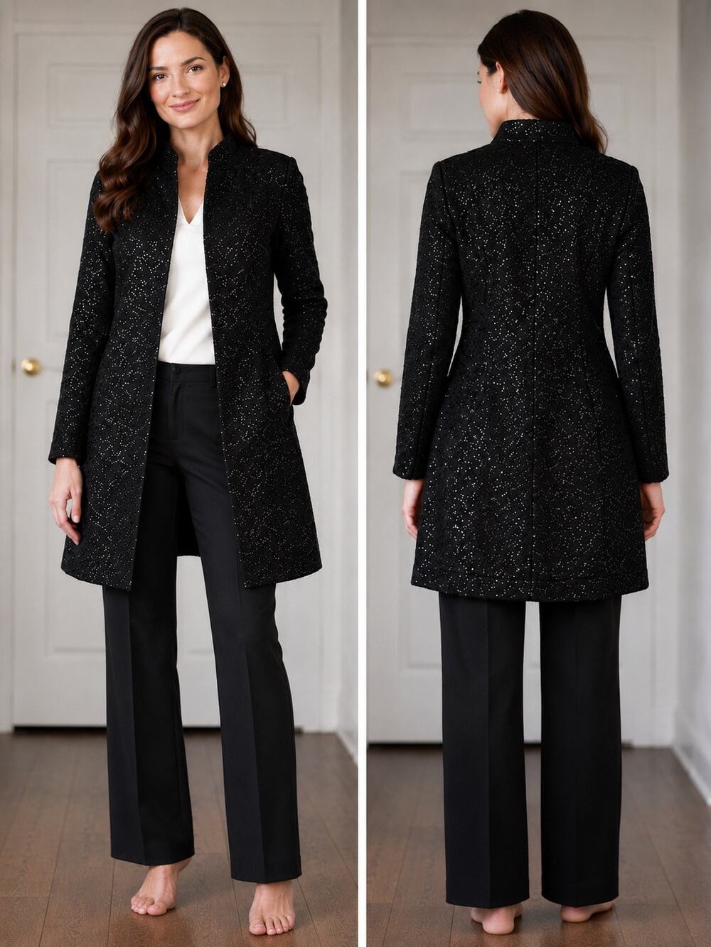 White House Black Market Ombre Sequin Coat Black NWT Medium Jacket Size M - Picture 1 of 15